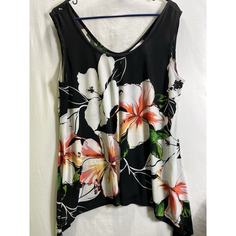 Tropical Hibiscus Joseph Ribkoff Womens Sleeveless Tank Top Polyester 14 Black